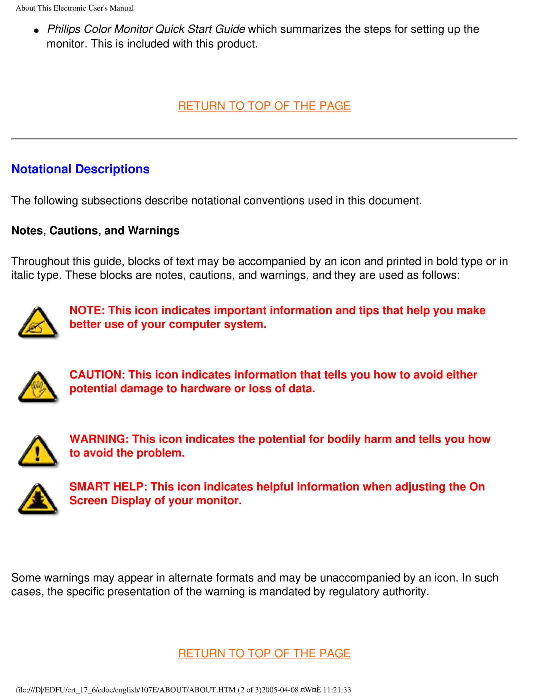 Philips 107E60 user manual Notational Descriptions 