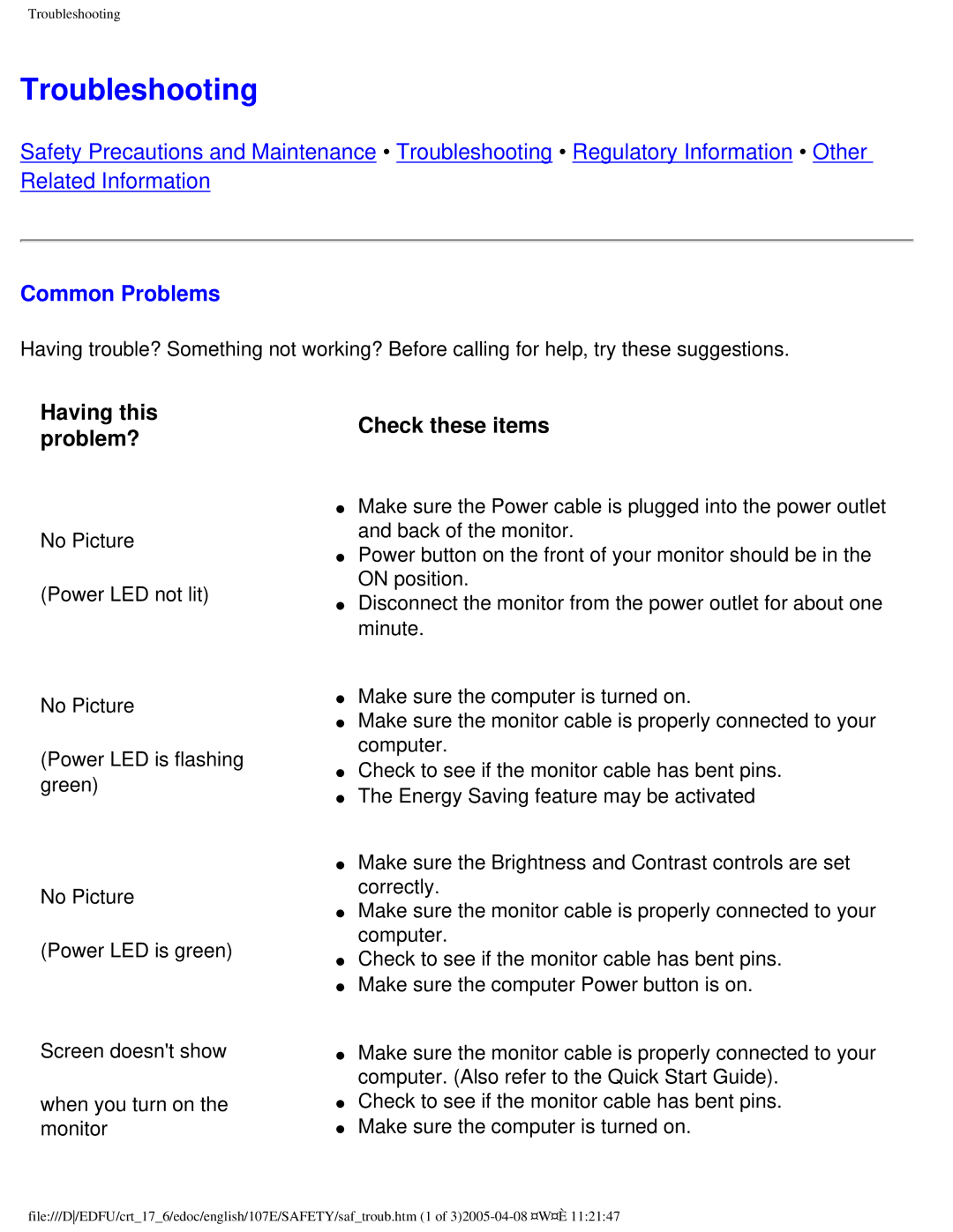 Philips 107E60 user manual Troubleshooting, Common Problems 