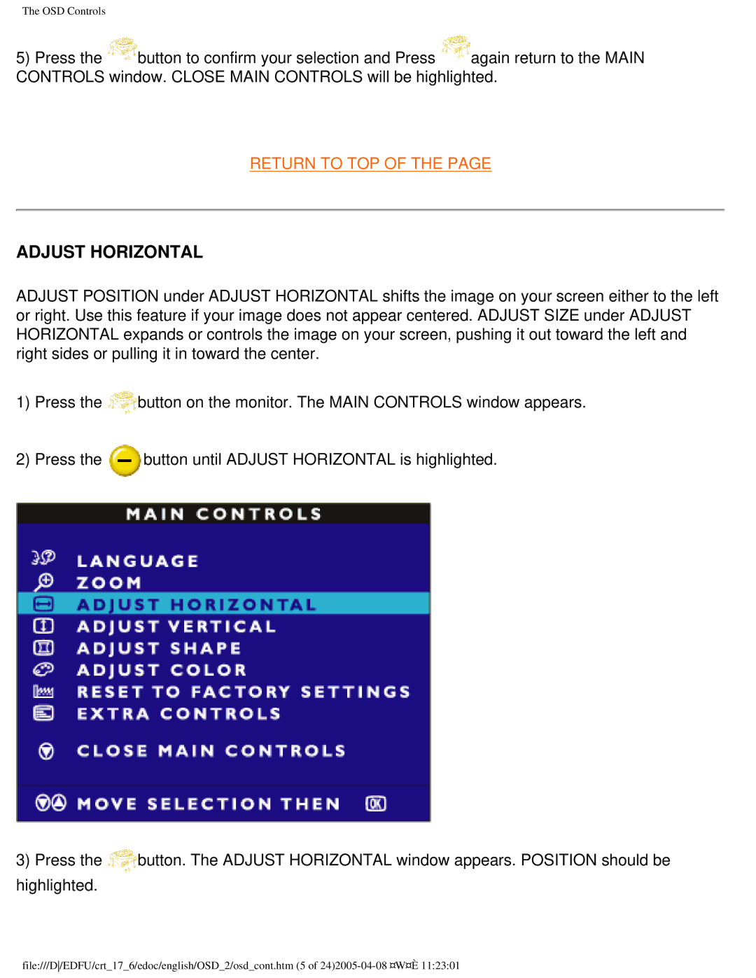 Philips 107E60 user manual Adjust Horizontal 