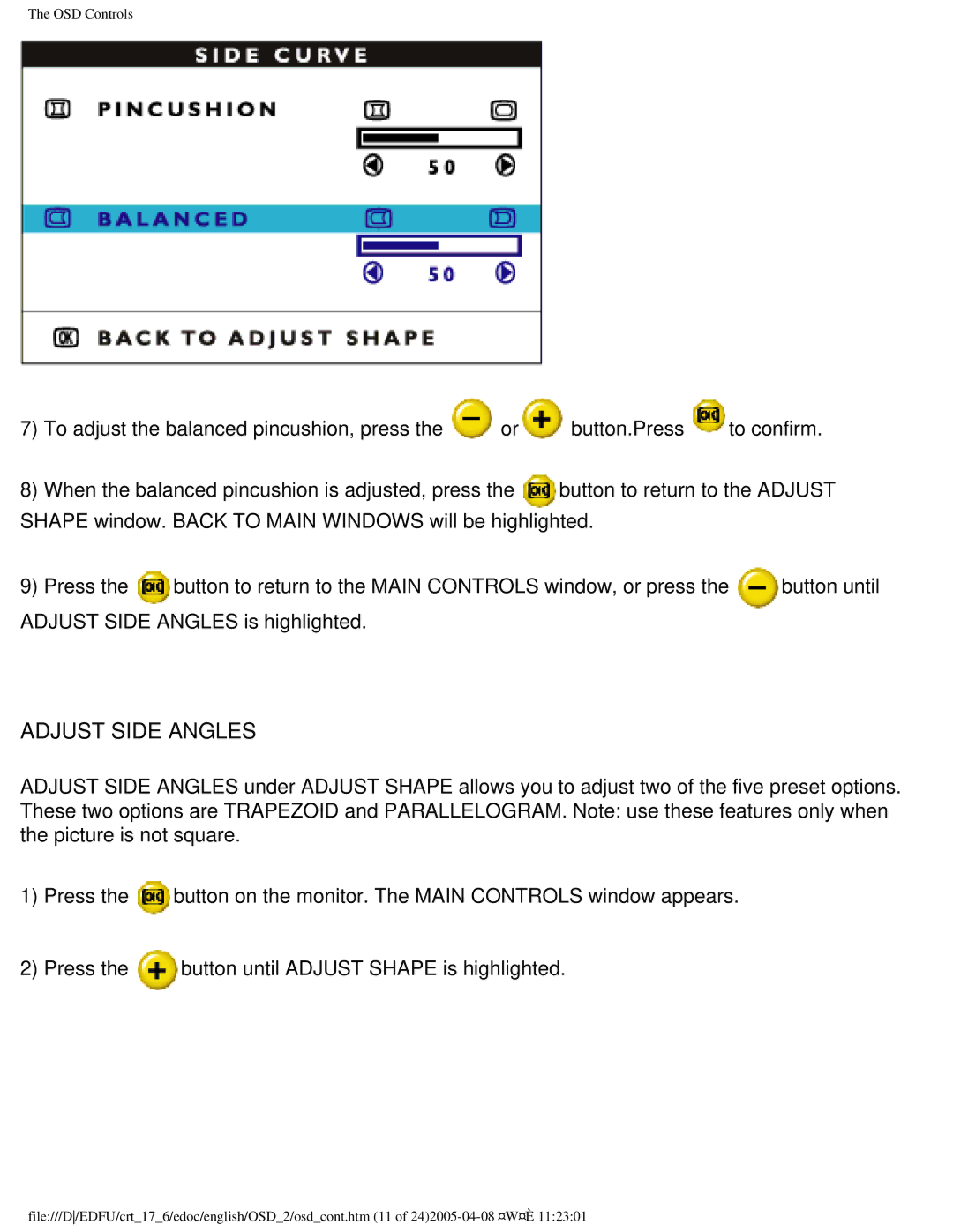 Philips 107E60 user manual Adjust Side Angles 