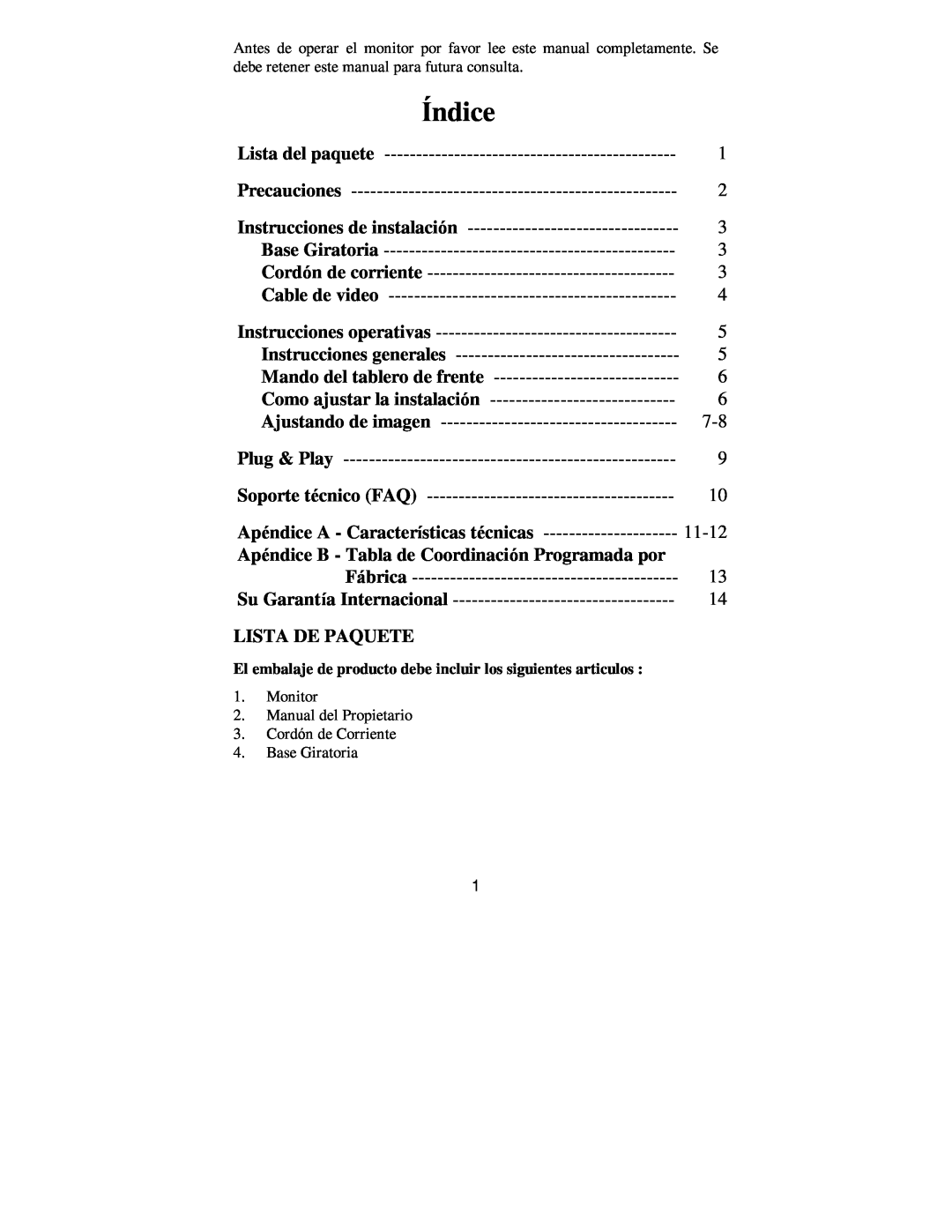 Philips 107E69 manual Índice, Como ajustar la instalación, Apéndice A - Características técnicas, Lista De Paquete, 11-12 