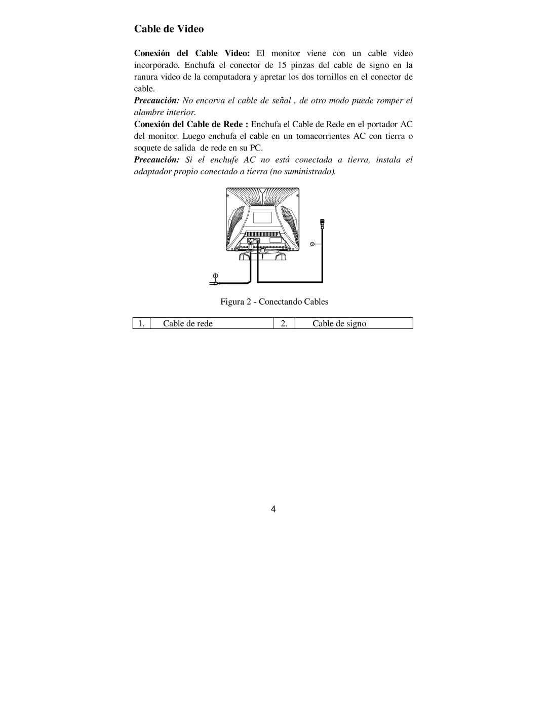 Philips 107E69 manual Cable de Video, Figura 2 Conectando Cables Cable de rede Cable de signo 