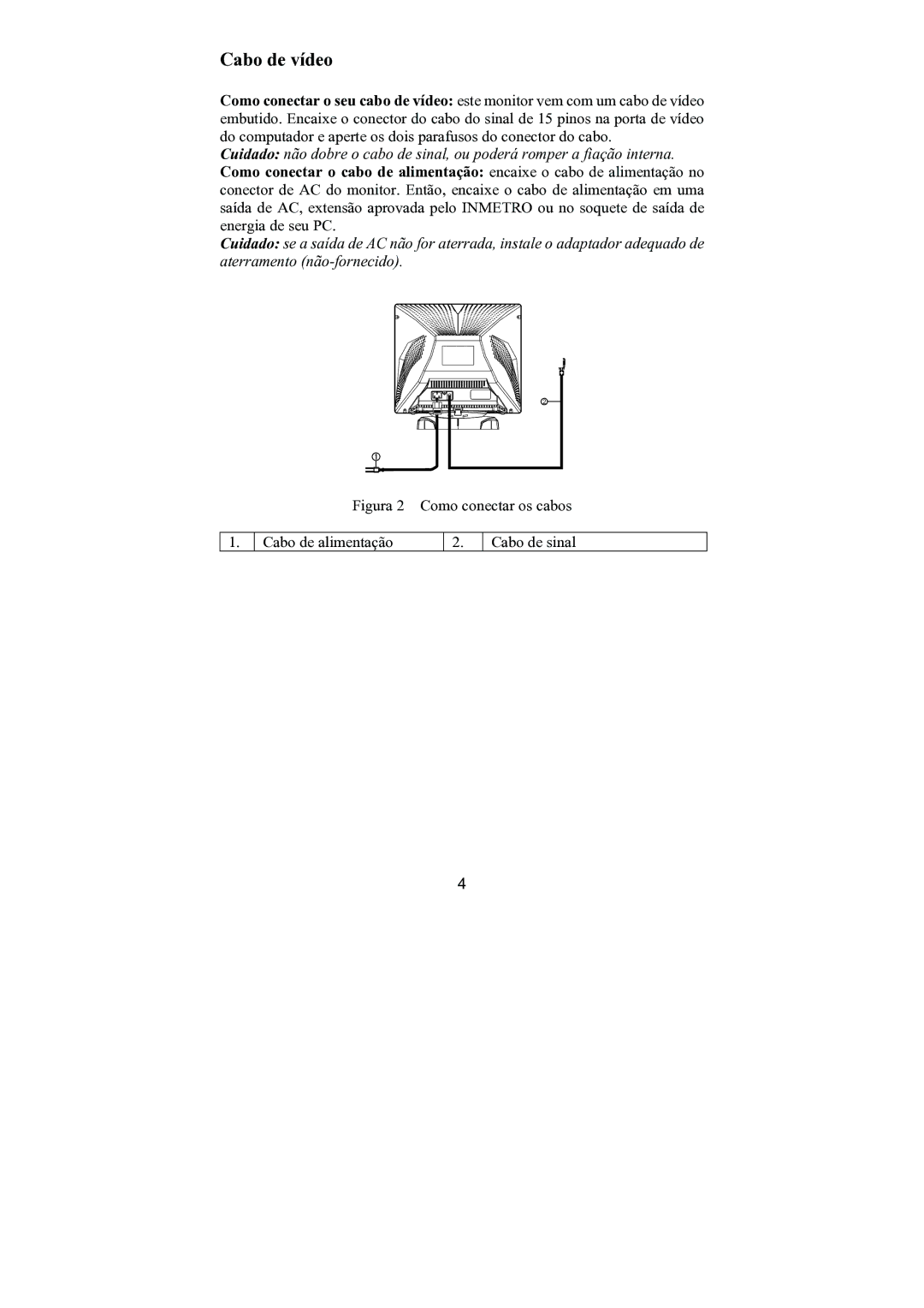 Philips 107E69 manual Cabo de vídeo 