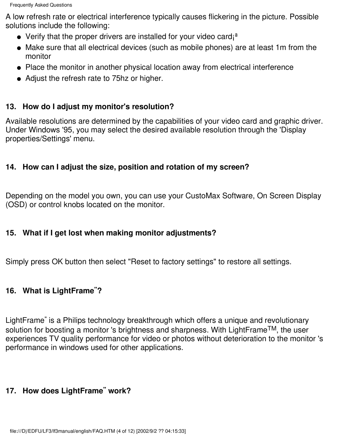 Philips 107F user manual How do I adjust my monitors resolution?, What if I get lost when making monitor adjustments? 