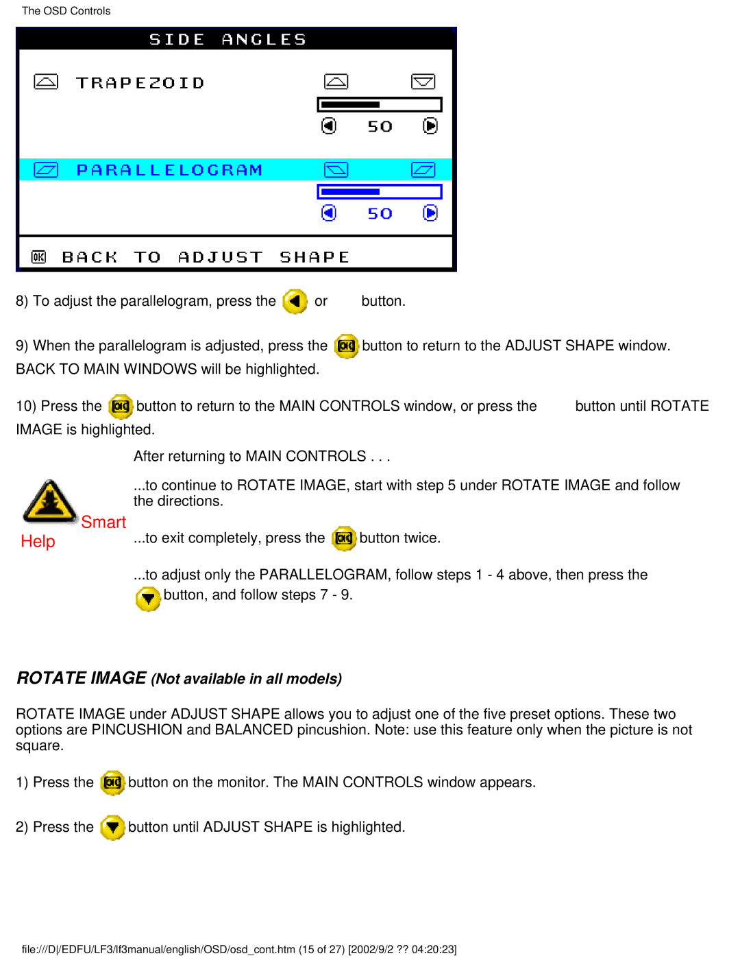 Philips 107F user manual Rotate Image Not available in all models 