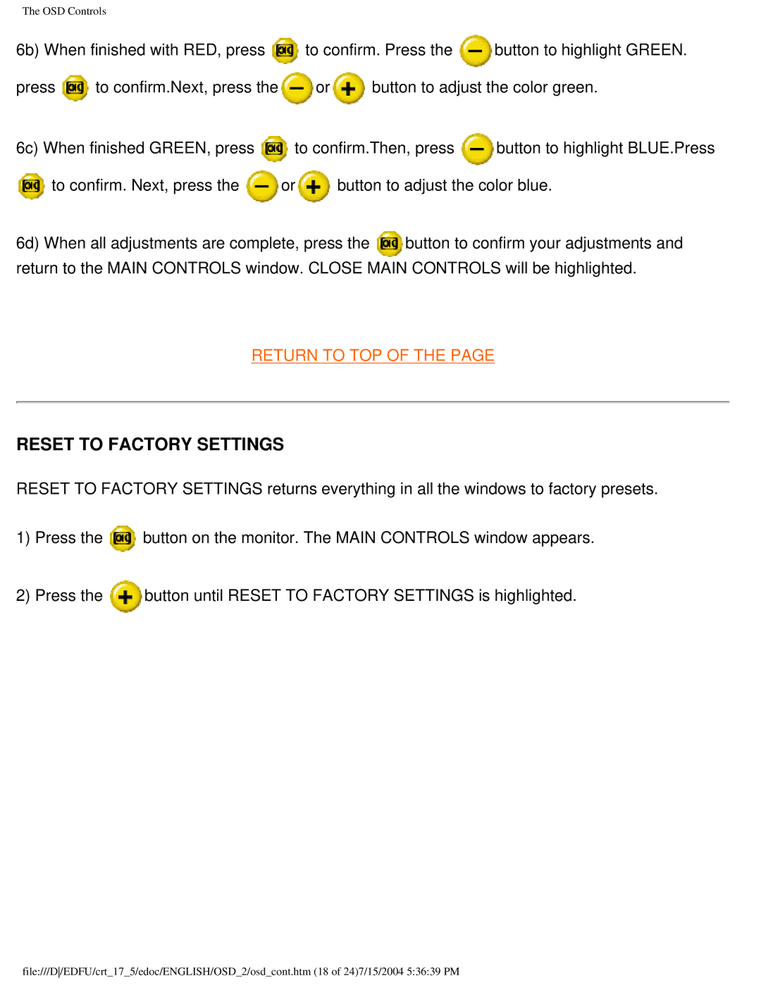 Philips 107G user manual Reset to Factory Settings 