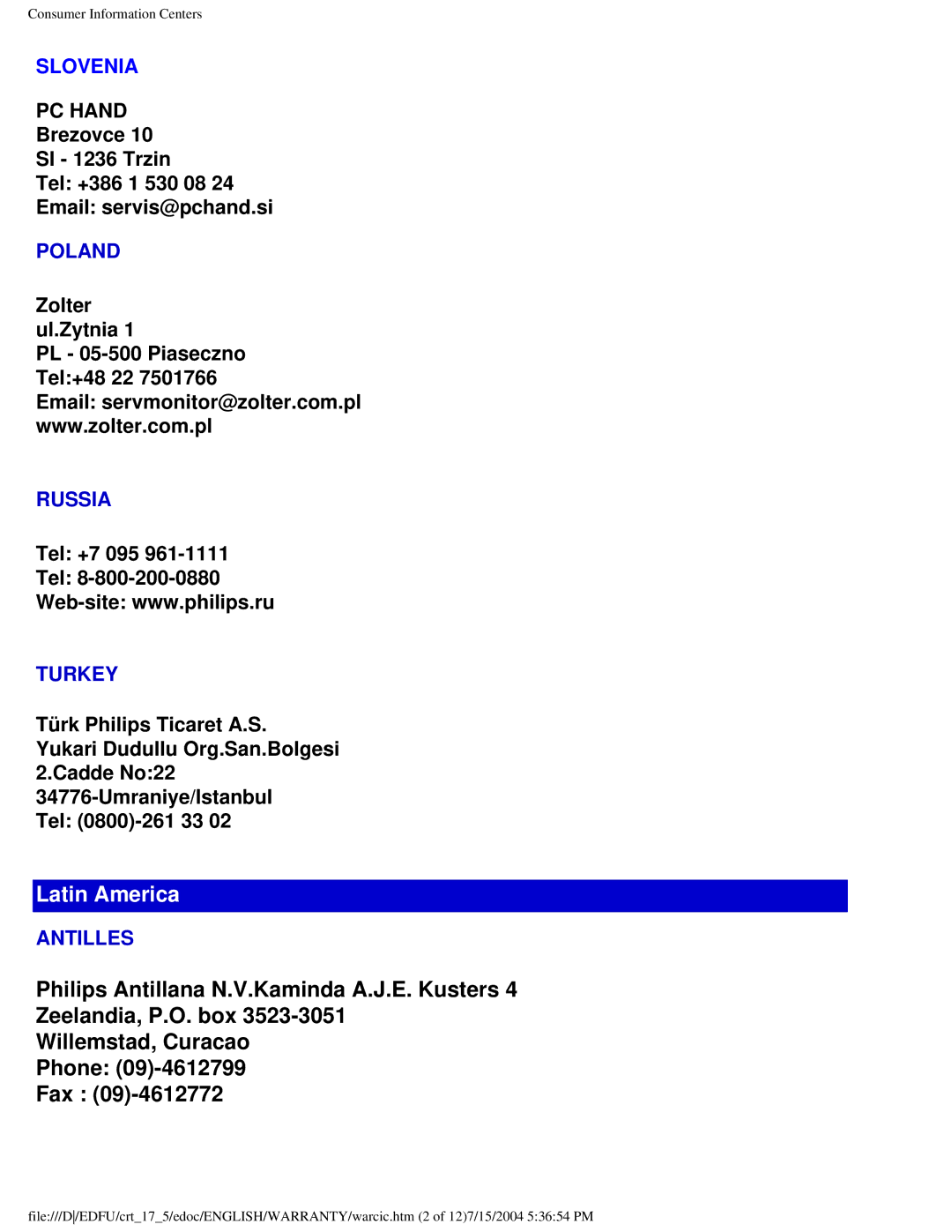 Philips 107G user manual Latin America 