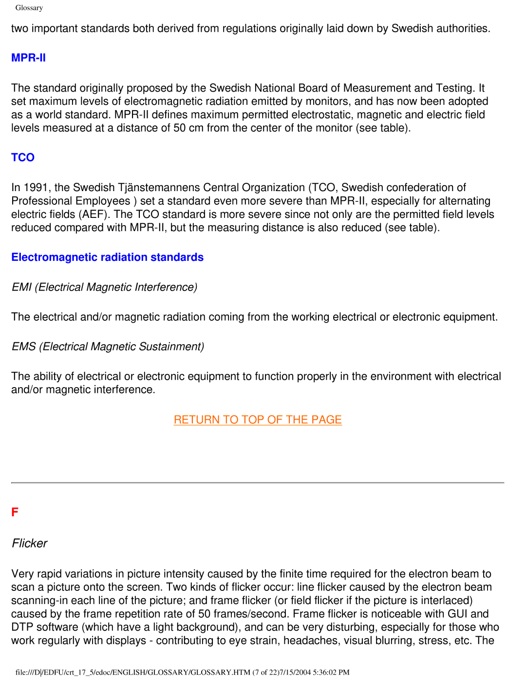 Philips 107G user manual Flicker, Mpr-Ii 