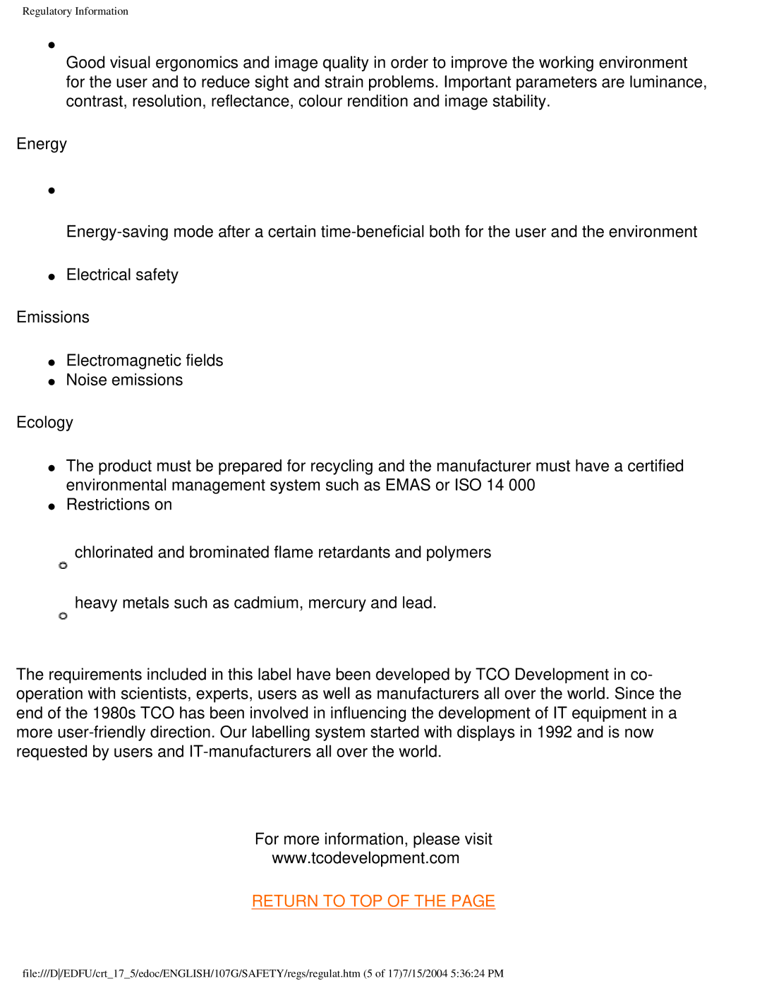 Philips 107G user manual Energy, Emissions 