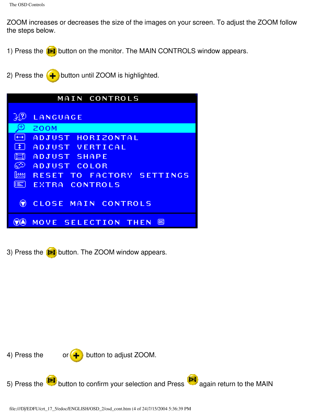 Philips 107G user manual OSD Controls 