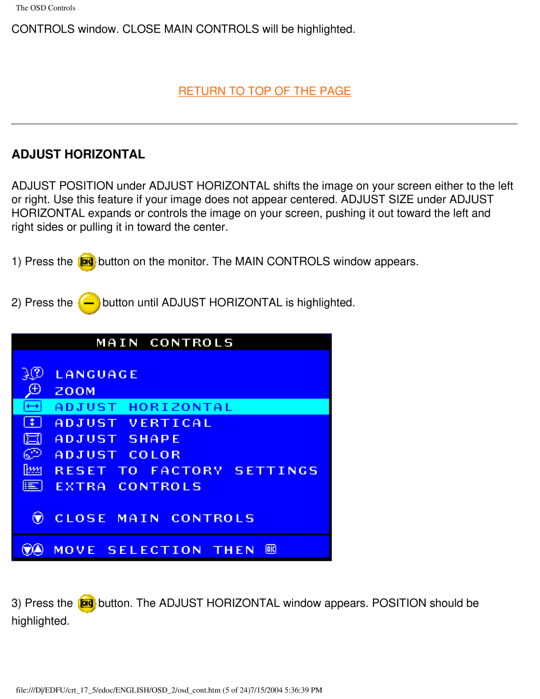 Philips 107G user manual Adjust Horizontal 