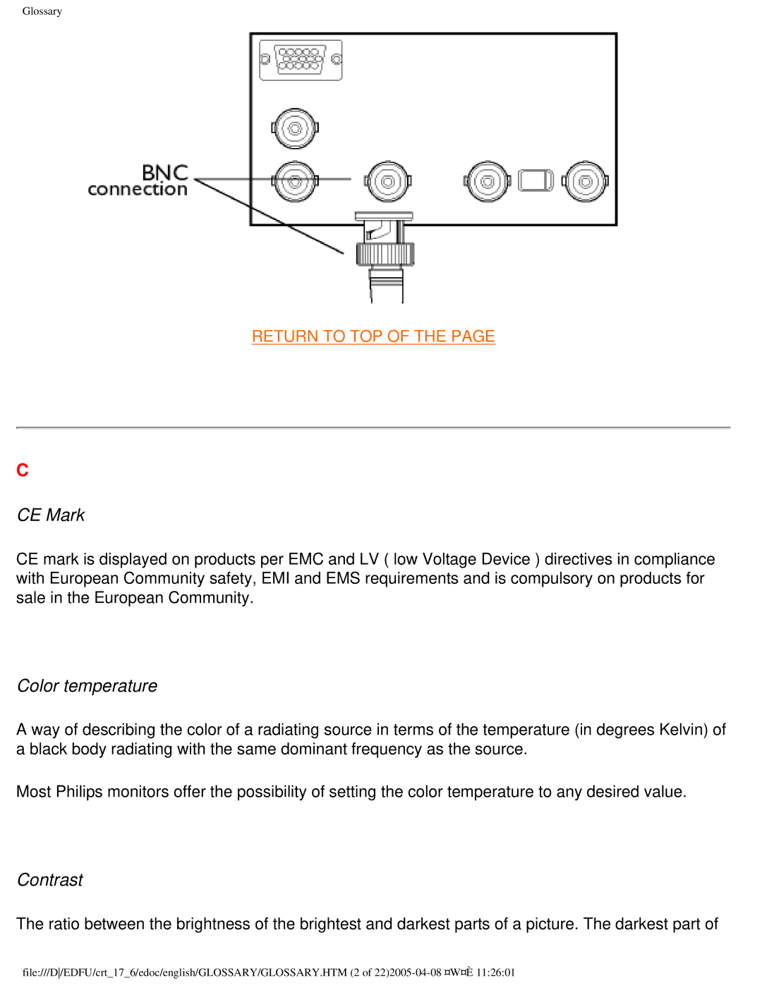 Philips 107H user manual CE Mark, Color temperature, Contrast 