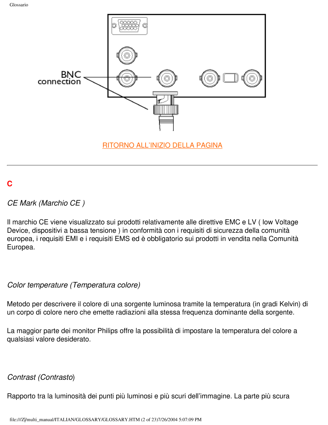 Philips 107P user manual CE Mark Marchio CE, Color temperature Temperatura colore, Contrast Contrasto 