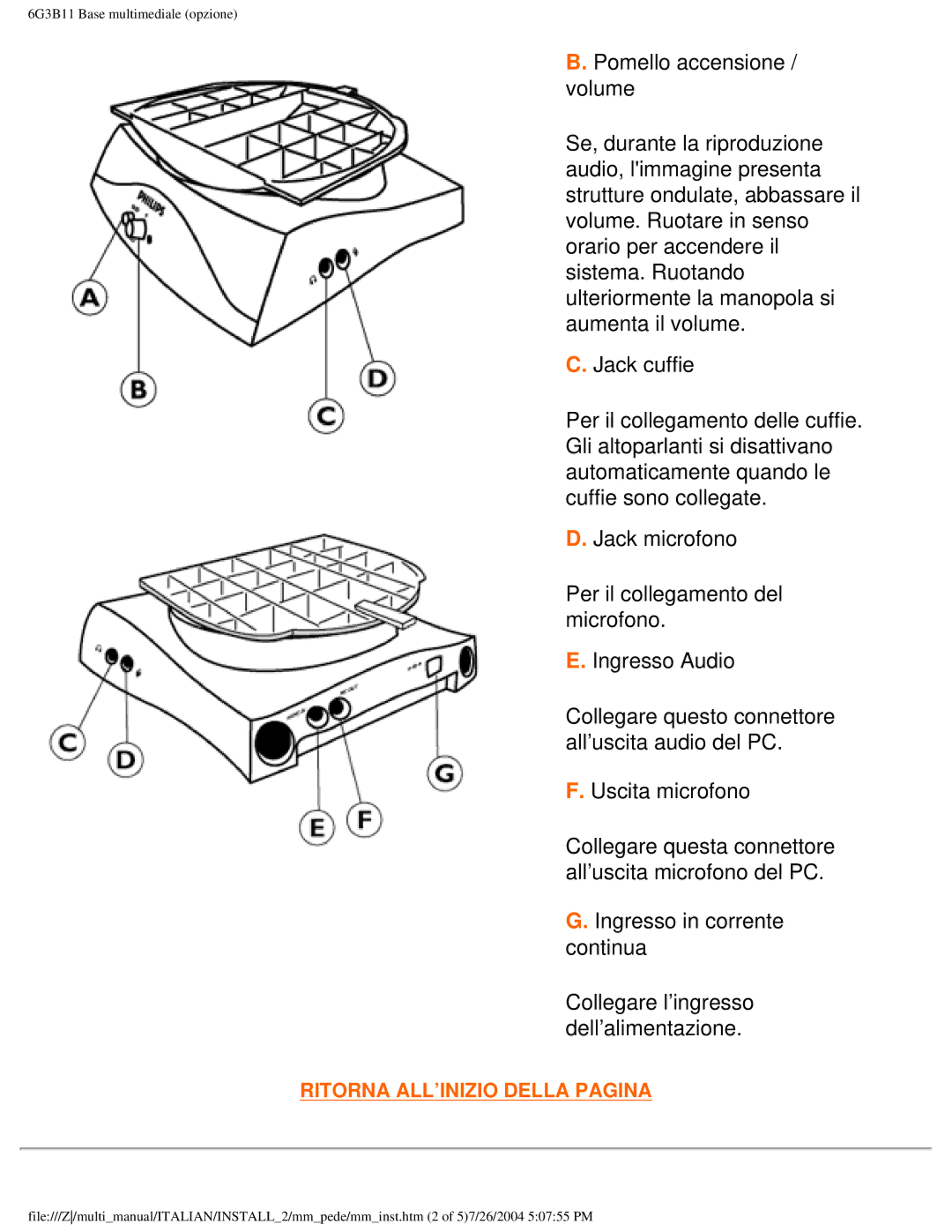 Philips 107P user manual Ritorna ALL’INIZIO Della Pagina 