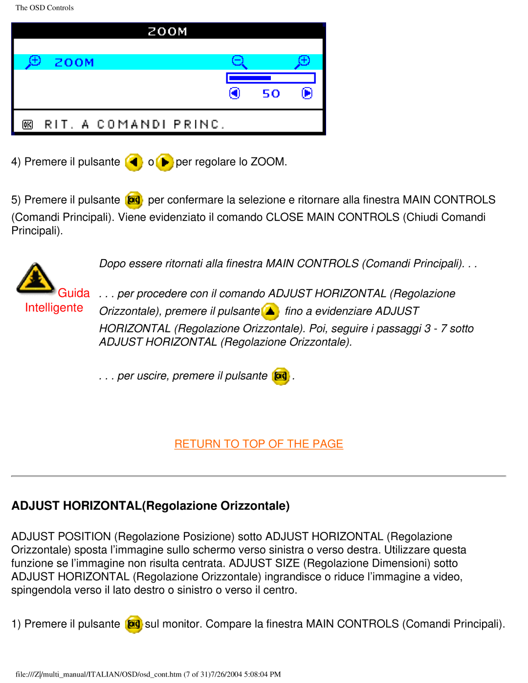 Philips 107P user manual Adjust HORIZONTALRegolazione Orizzontale 