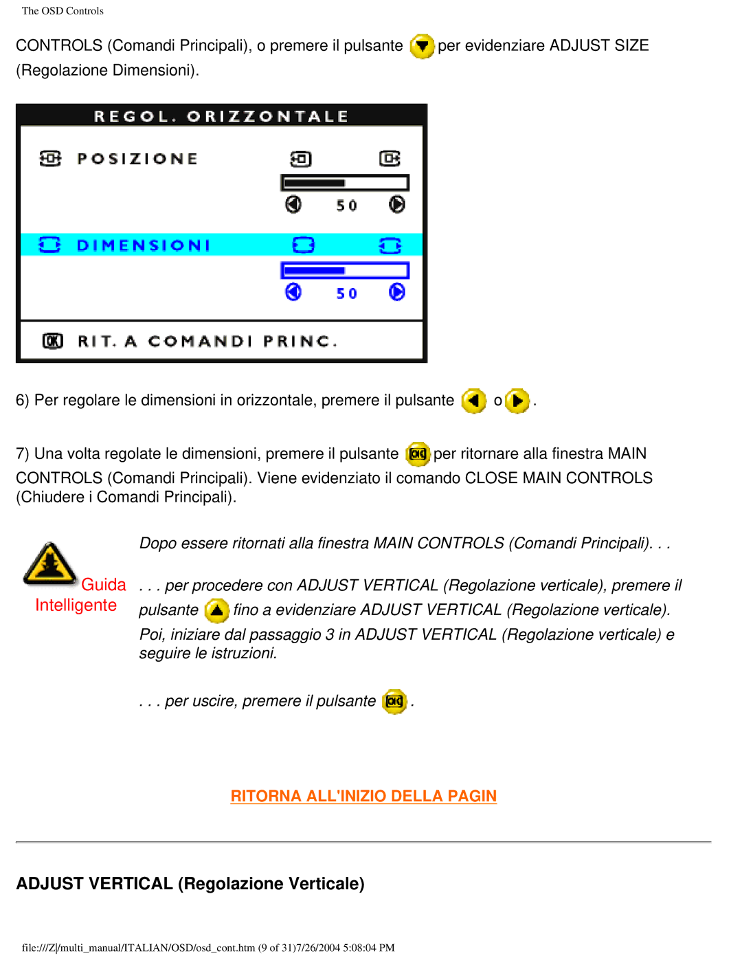 Philips 107P user manual Adjust Vertical Regolazione Verticale 