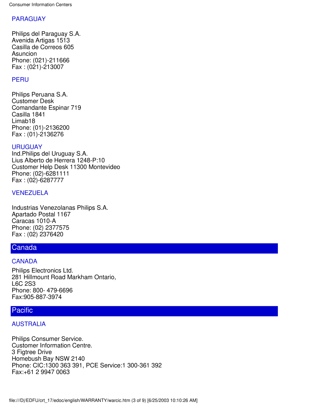 Philips 107P user manual Canada 