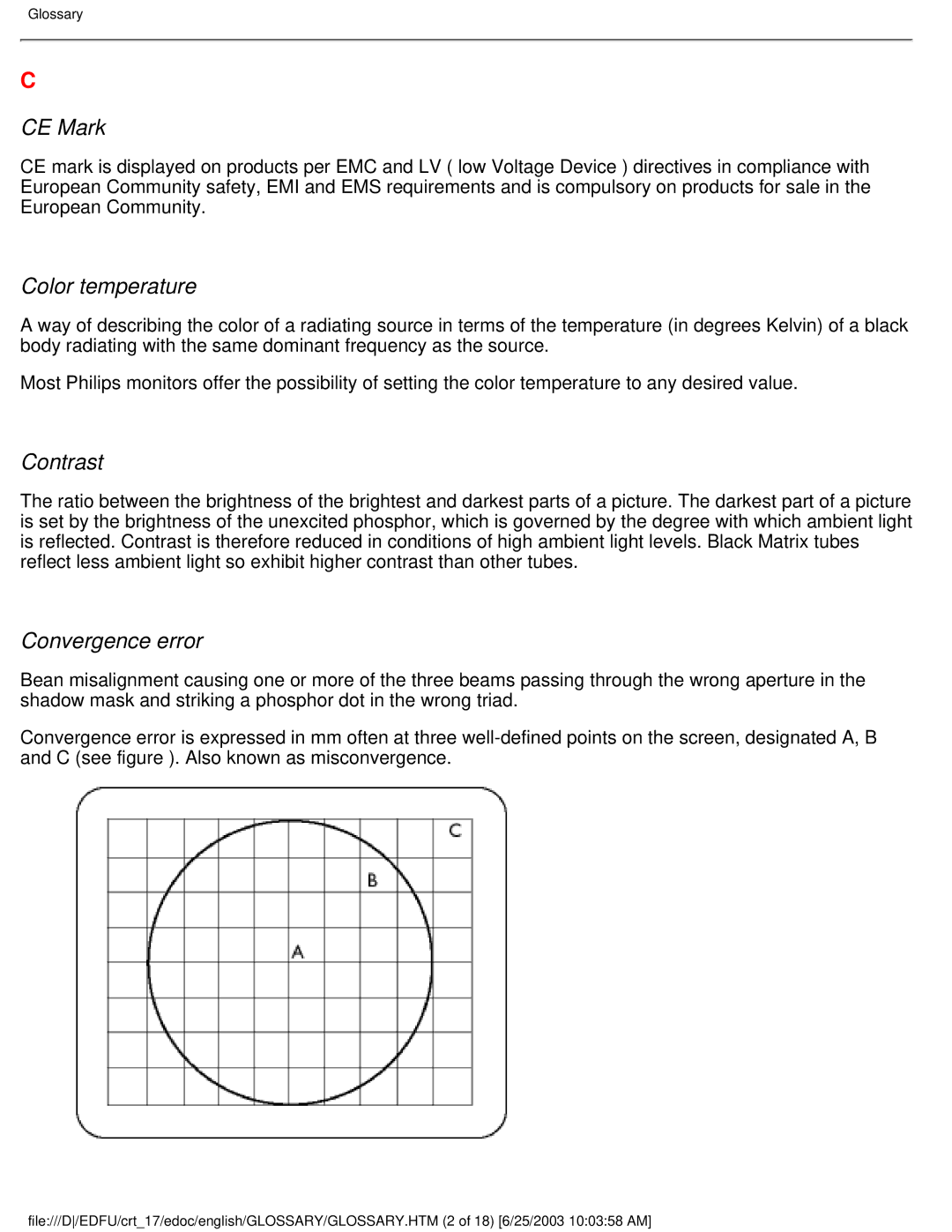 Philips 107P user manual CE Mark, Color temperature, Contrast, Convergence error 