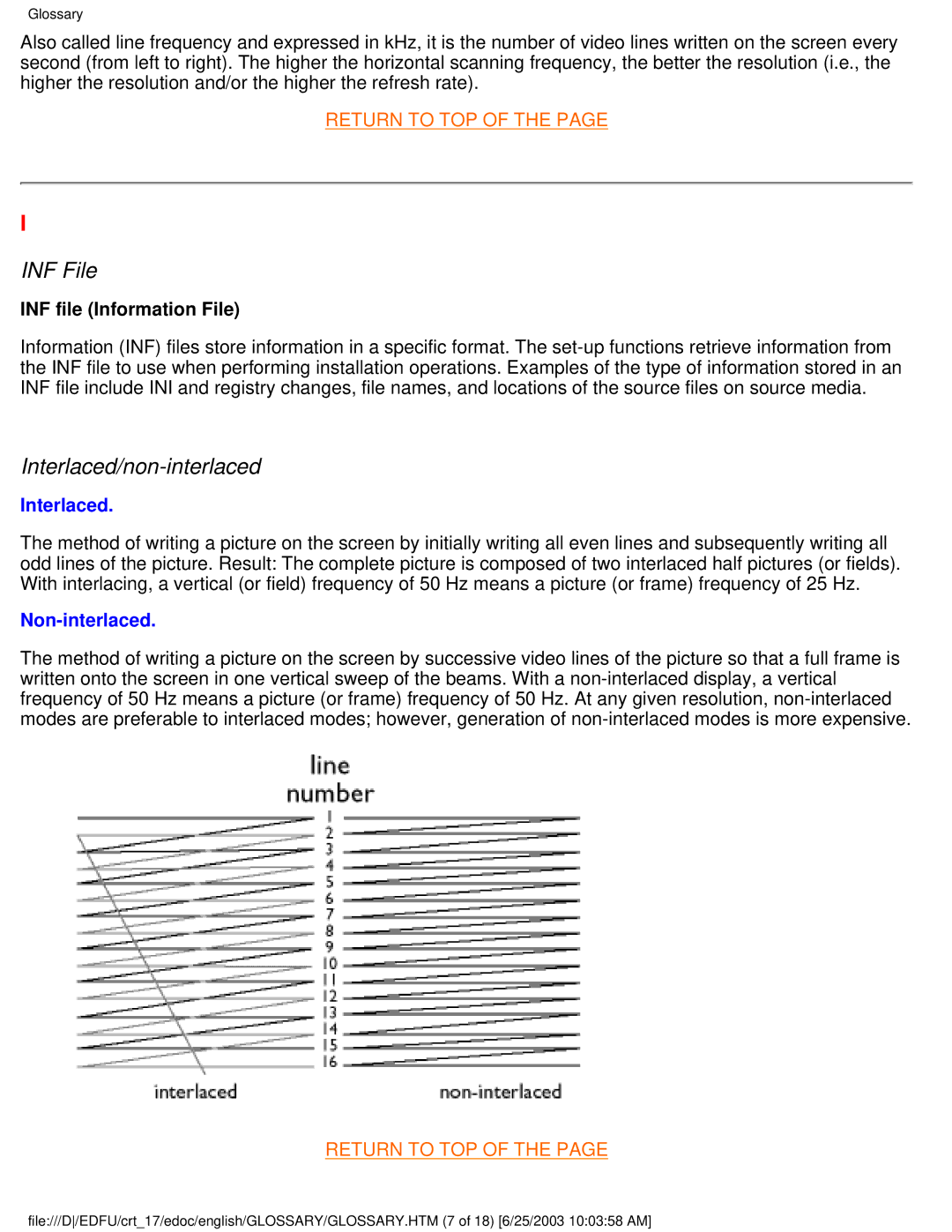 Philips 107P user manual INF File, Interlaced/non-interlaced 