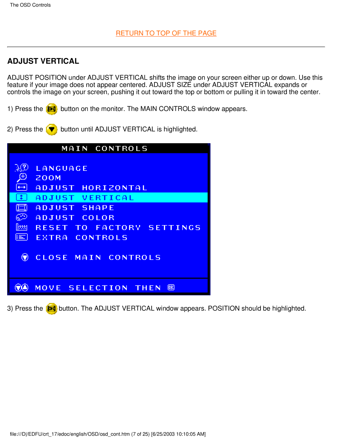 Philips 107P user manual Adjust Vertical 