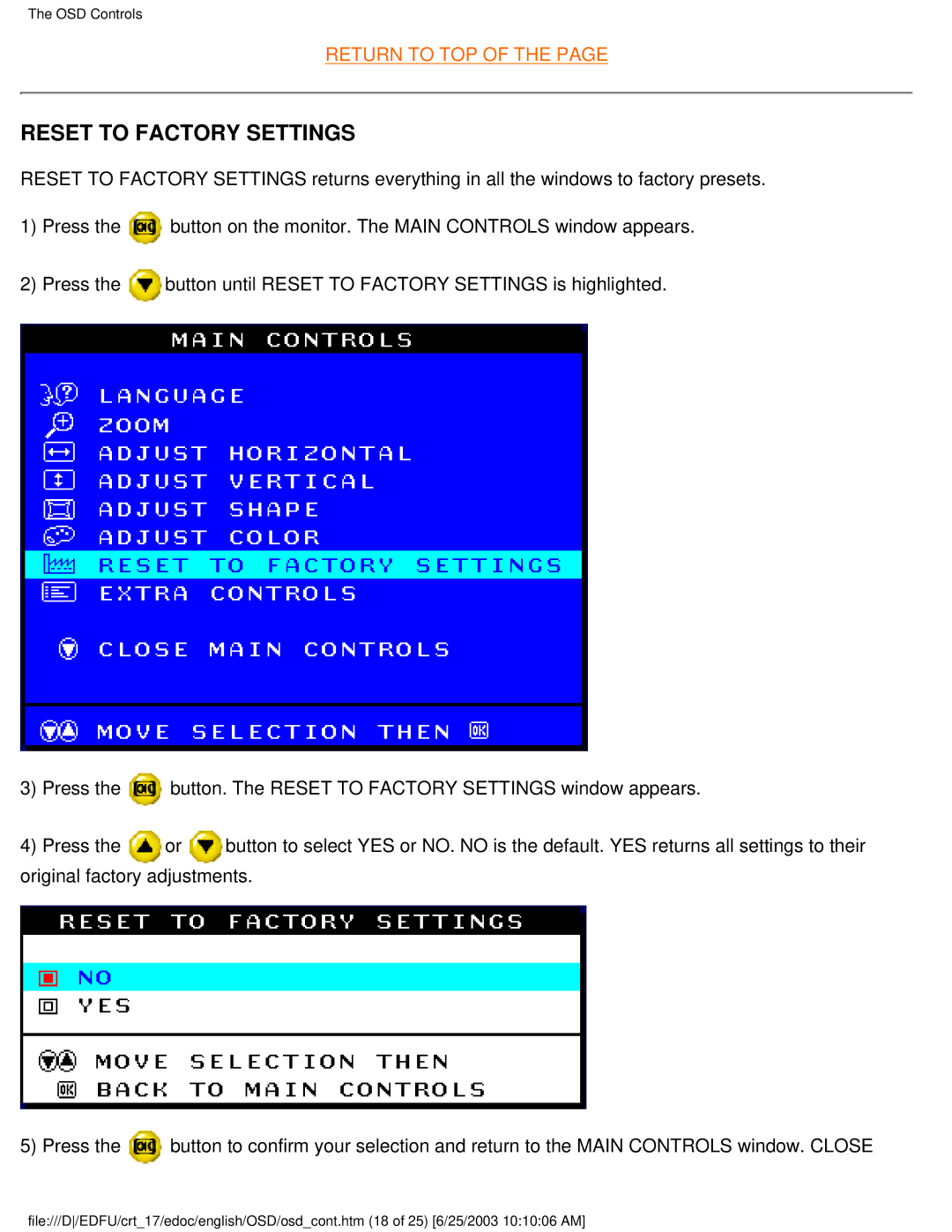 Philips 107P user manual Reset to Factory Settings 