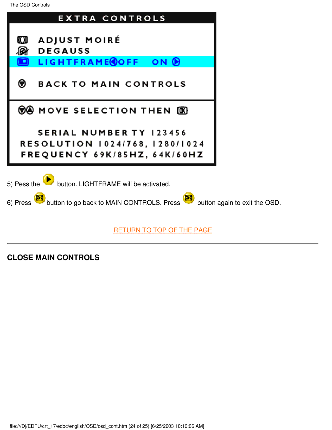 Philips 107P user manual Close Main Controls 