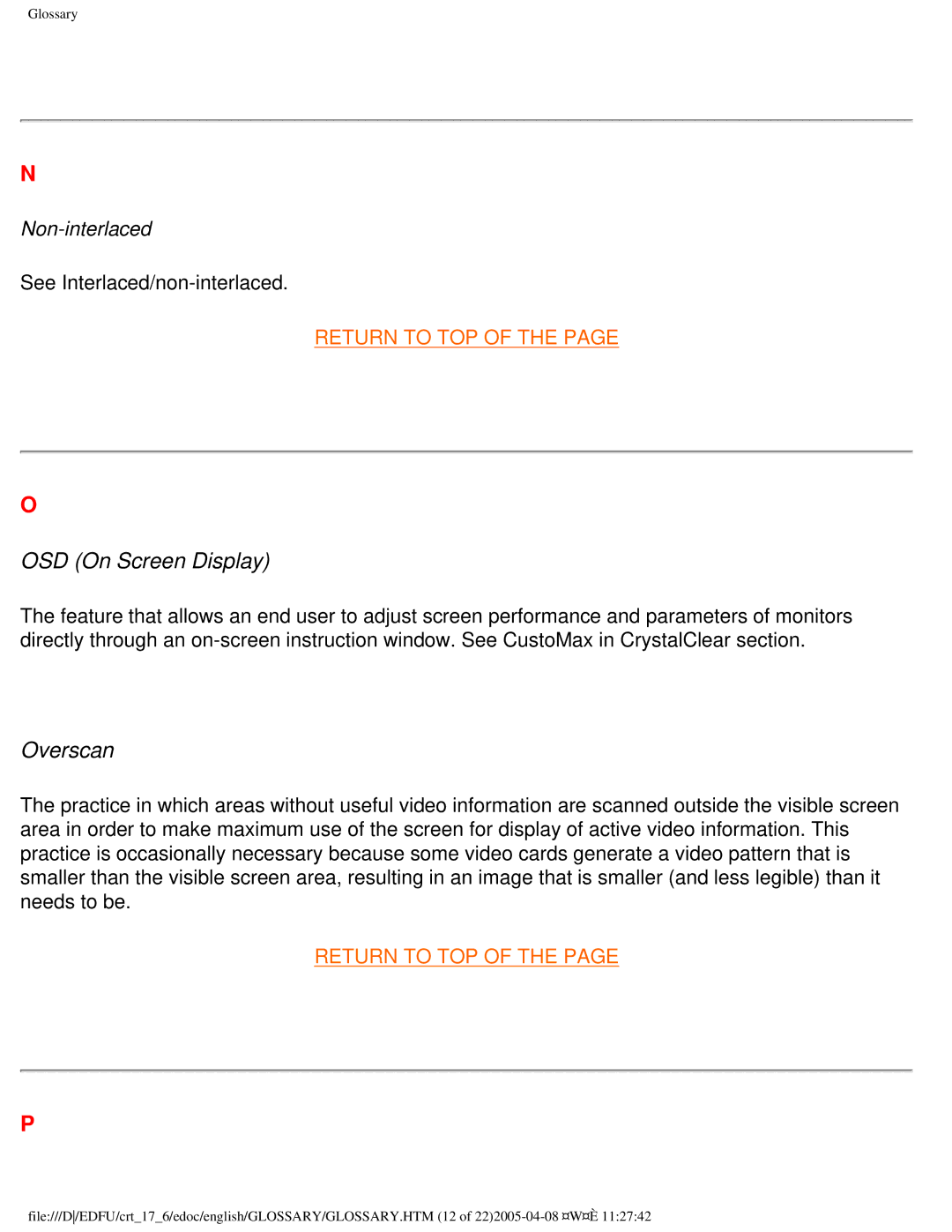 Philips 107Q user manual OSD On Screen Display, Overscan 