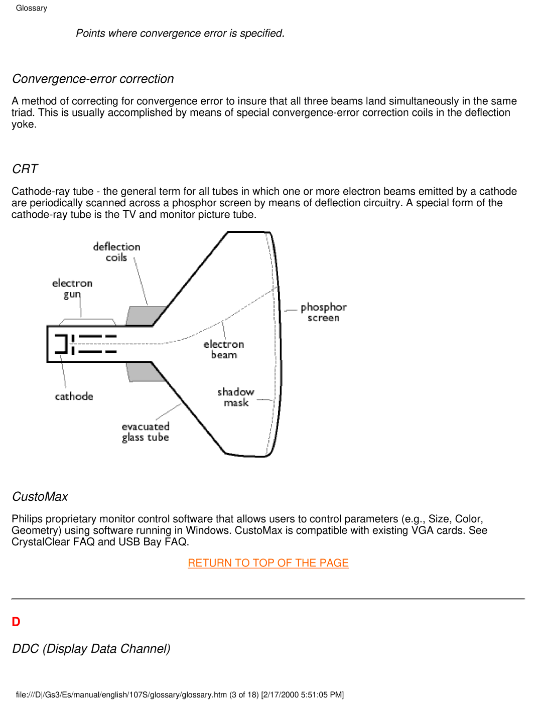 Philips 107S user manual Convergence-error correction, CustoMax, DDC Display Data Channel 