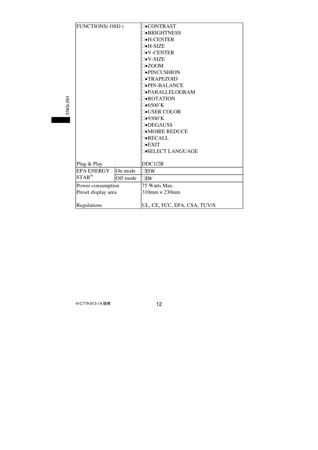 Philips 107S63, 107S61 user manual User Color, DDC1/2B, EPA Energy, Star, Ul, Ce, Fcc, Epa, Csa, Tuv/S 