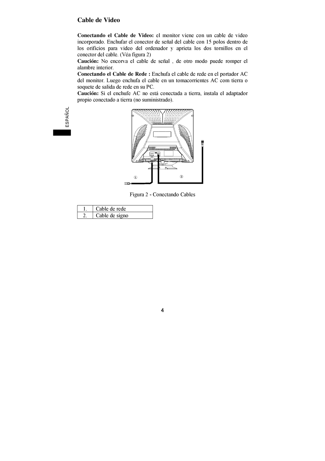 Philips 107S63, 107S61 user manual Cable de Video, Figura 2 Conectando Cables Cable de rede Cable de signo 