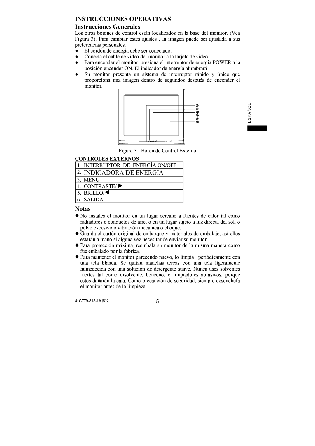 Philips 107S61, 107S63 user manual Instrucciones Operativas, Instrucciones Generales, Notas, Interruptor DE Energía ON/OFF 