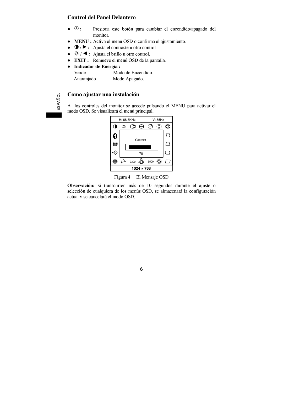 Philips 107S63, 107S61 user manual Control del Panel Delantero, Como ajustar una instalación 