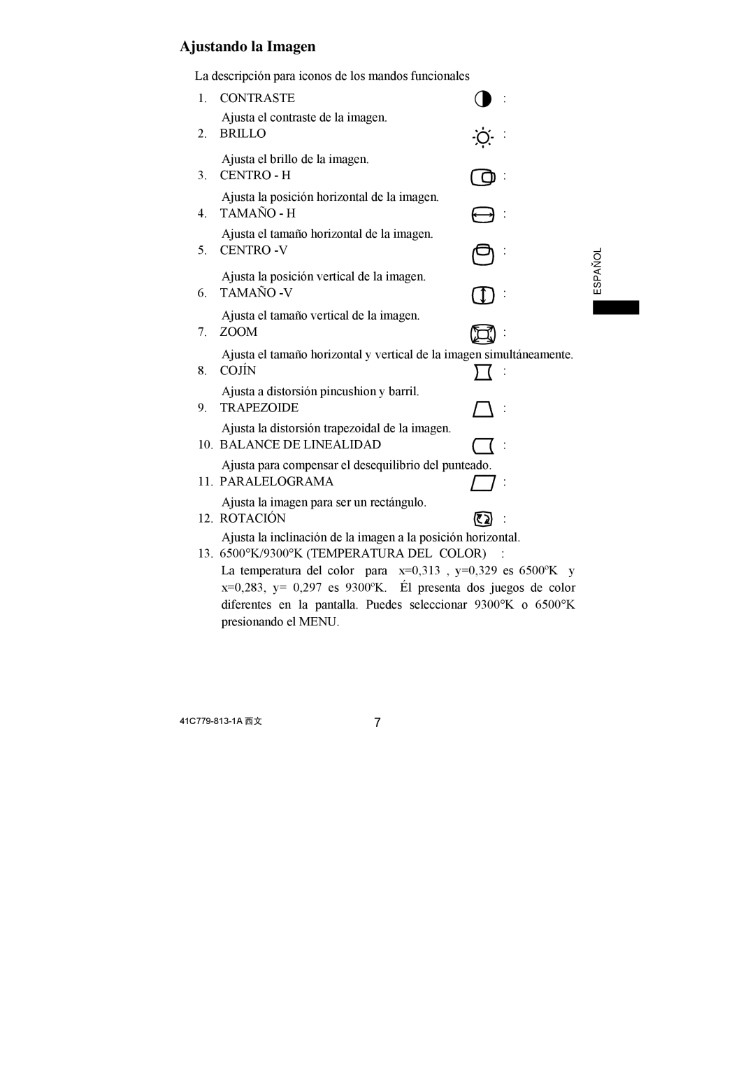 Philips 107S61, 107S63 user manual Ajustando la Imagen 