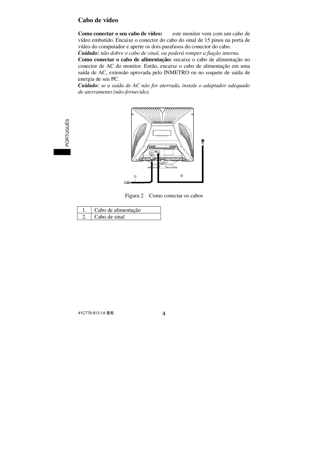 Philips 107S63, 107S61 user manual Cabo de vídeo 