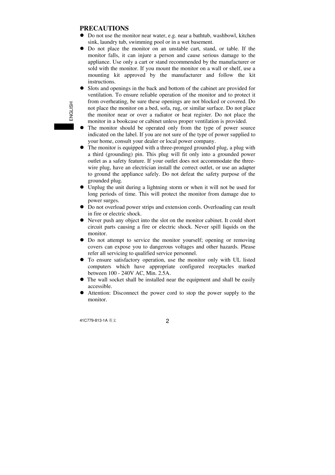 Philips 107S63, 107S61 user manual Precautions 