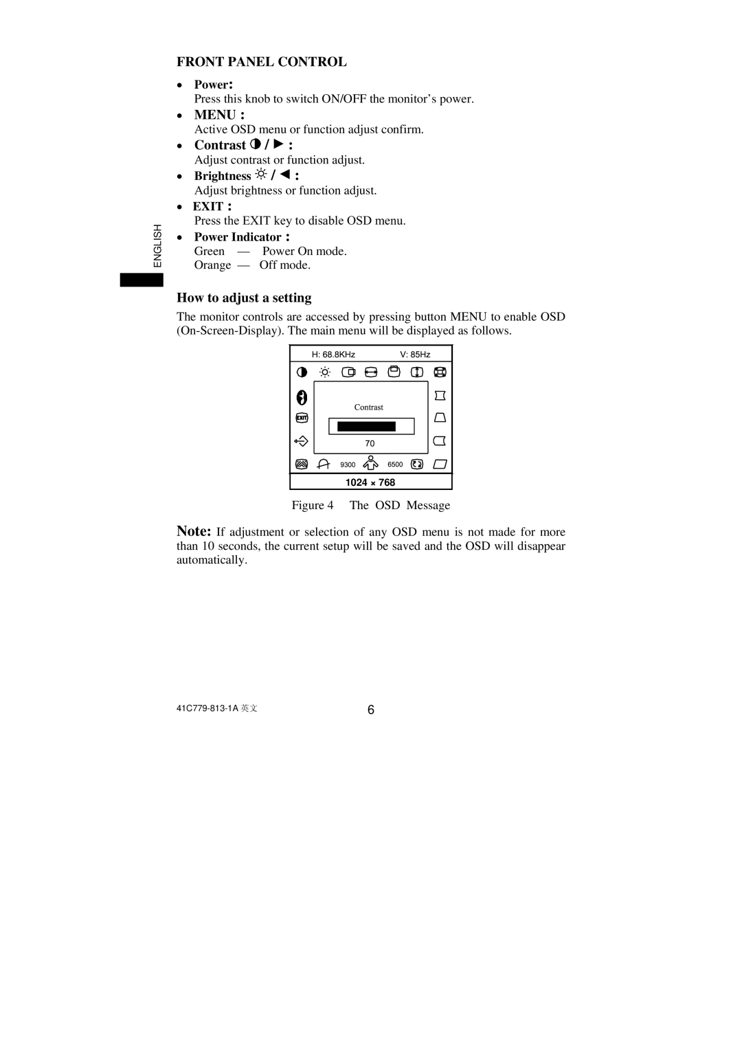 Philips 107S63, 107S61 user manual Front Panel Control 