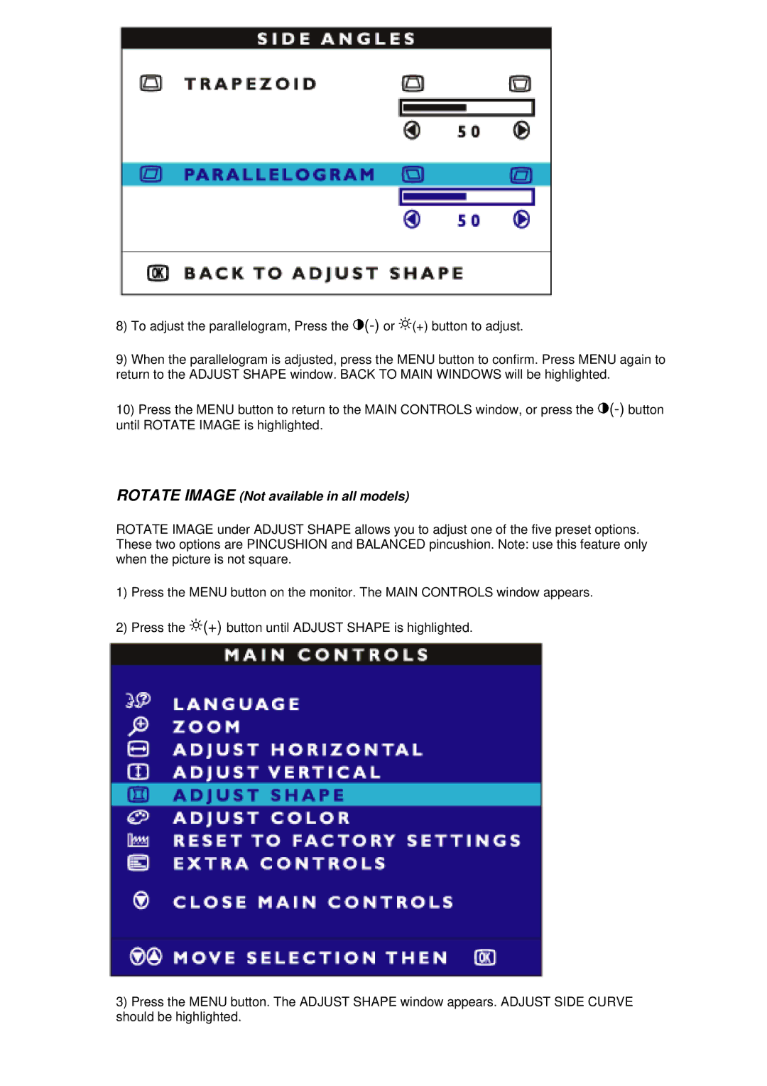 Philips 107S9 manual Rotate Image Not available in all models 