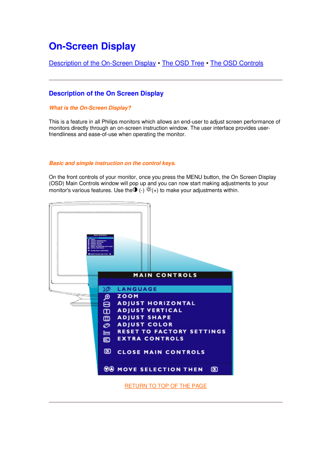 Philips 107S9 manual On-Screen Display 