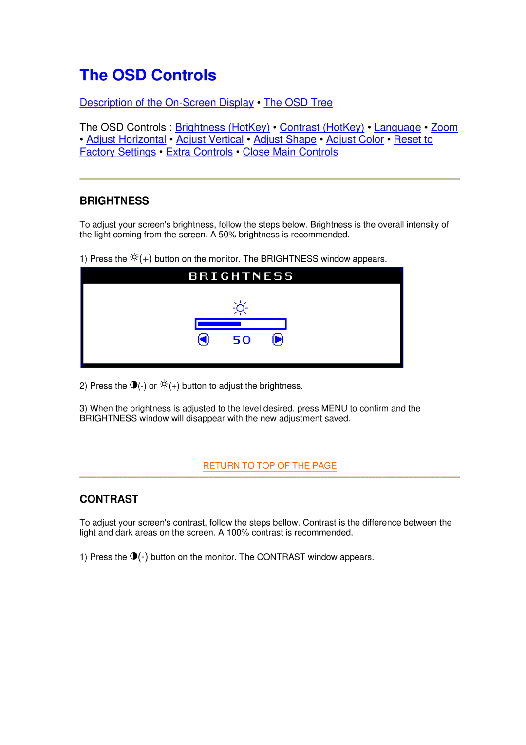 Philips 107S9 manual Brightness, Contrast 