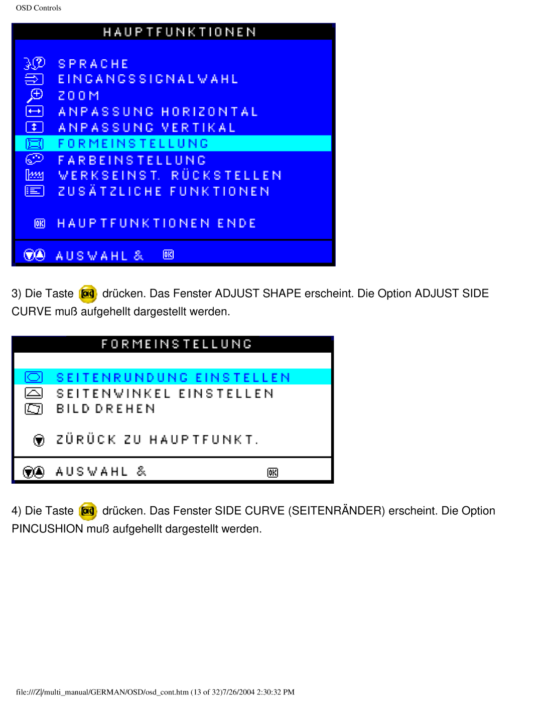 Philips 107T user manual OSD Controls 