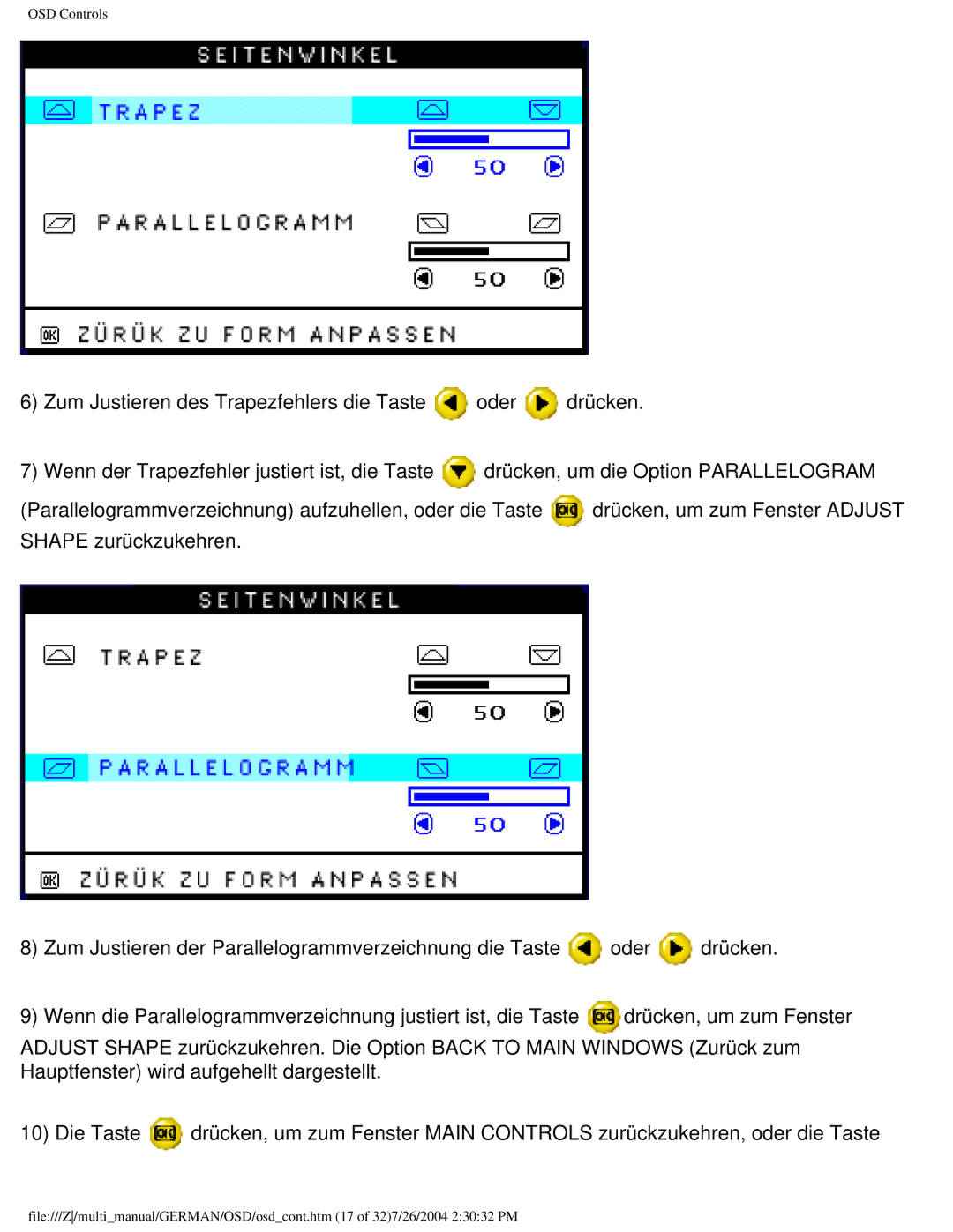 Philips 107T user manual OSD Controls 