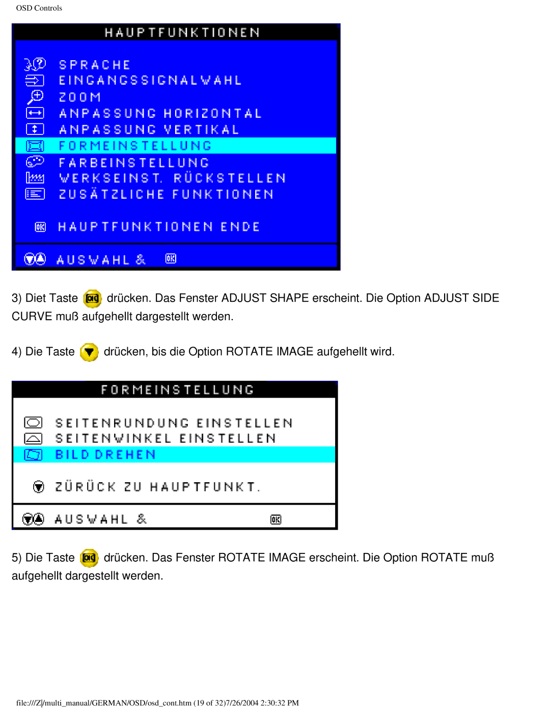 Philips 107T user manual OSD Controls 