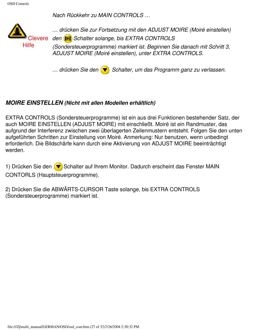 Philips 107T user manual Moire Einstellen Nicht mit allen Modellen erhältlich 