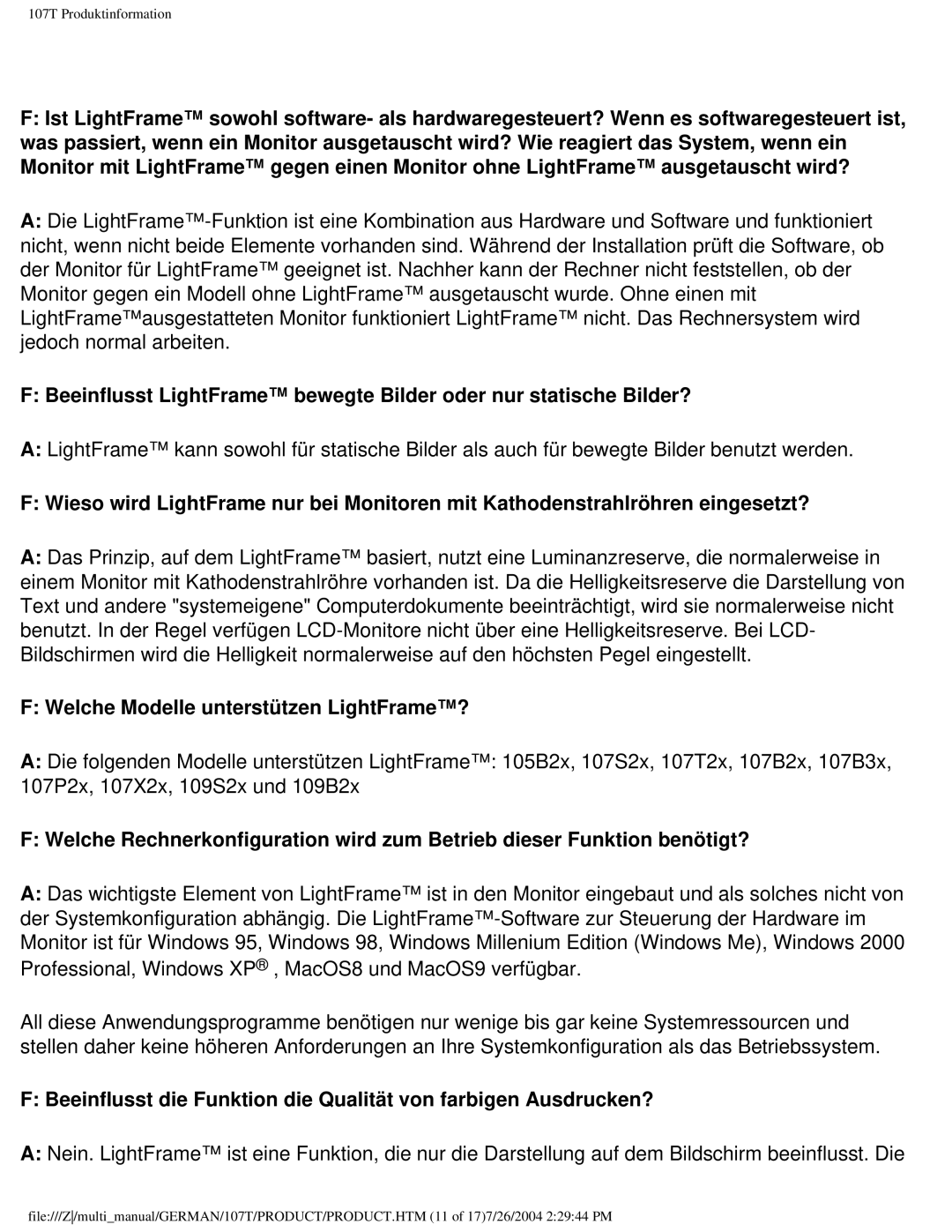 Philips 107T user manual Welche Modelle unterstützen LightFrame? 