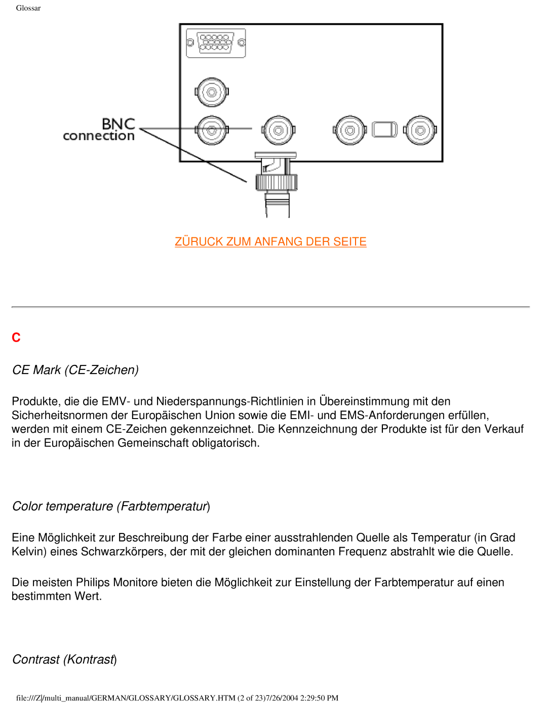 Philips 107T user manual CE Mark CE-Zeichen, Color temperature Farbtemperatur, Contrast Kontrast 