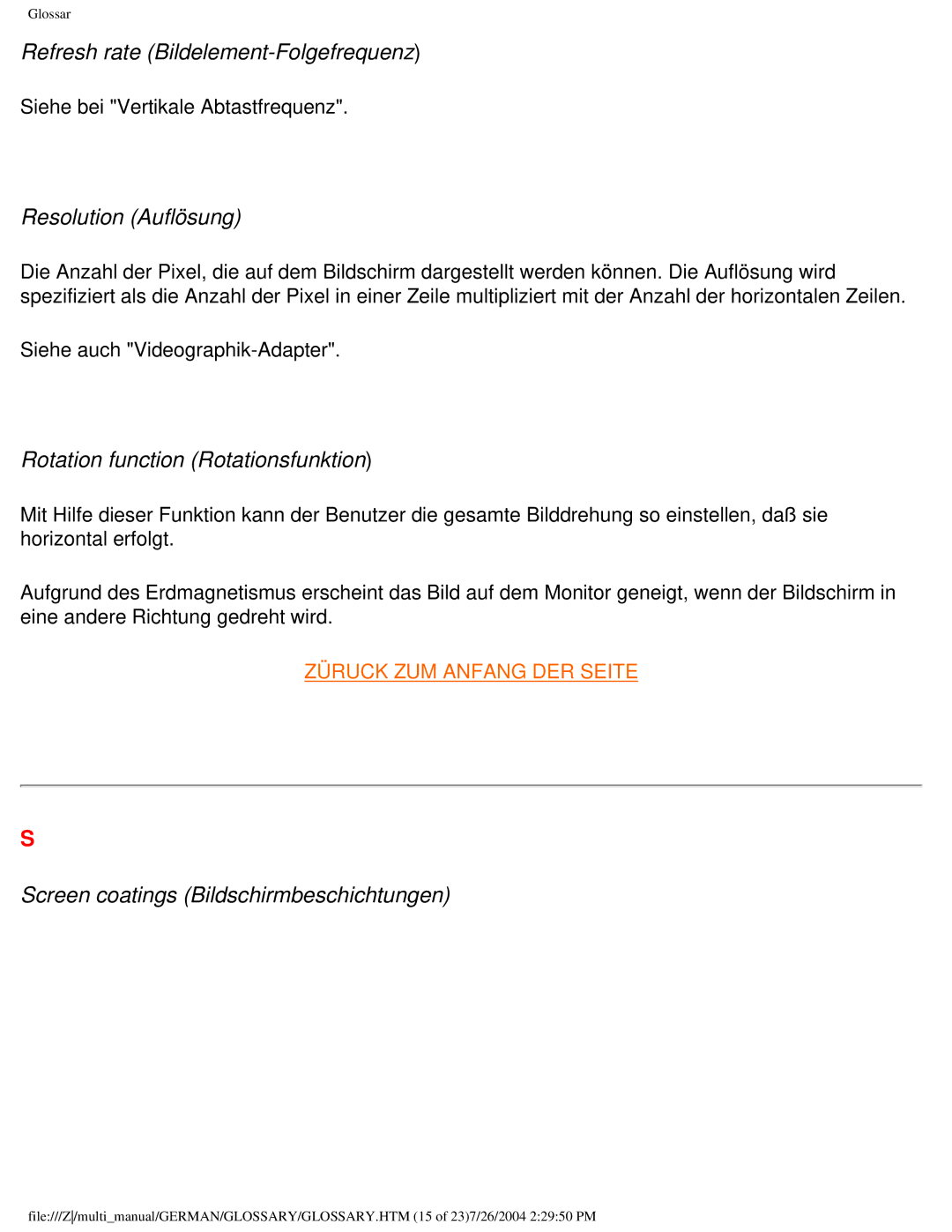 Philips 107T user manual Refresh rate Bildelement-Folgefrequenz, Resolution Auflösung, Rotation function Rotationsfunktion 