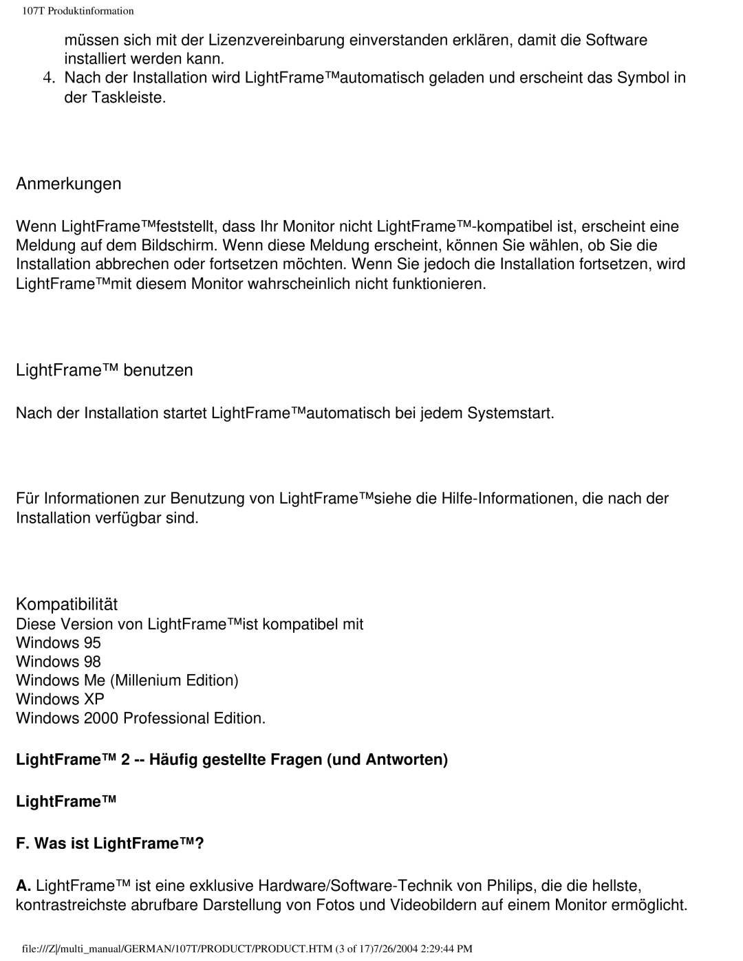 Philips 107T user manual Anmerkungen 