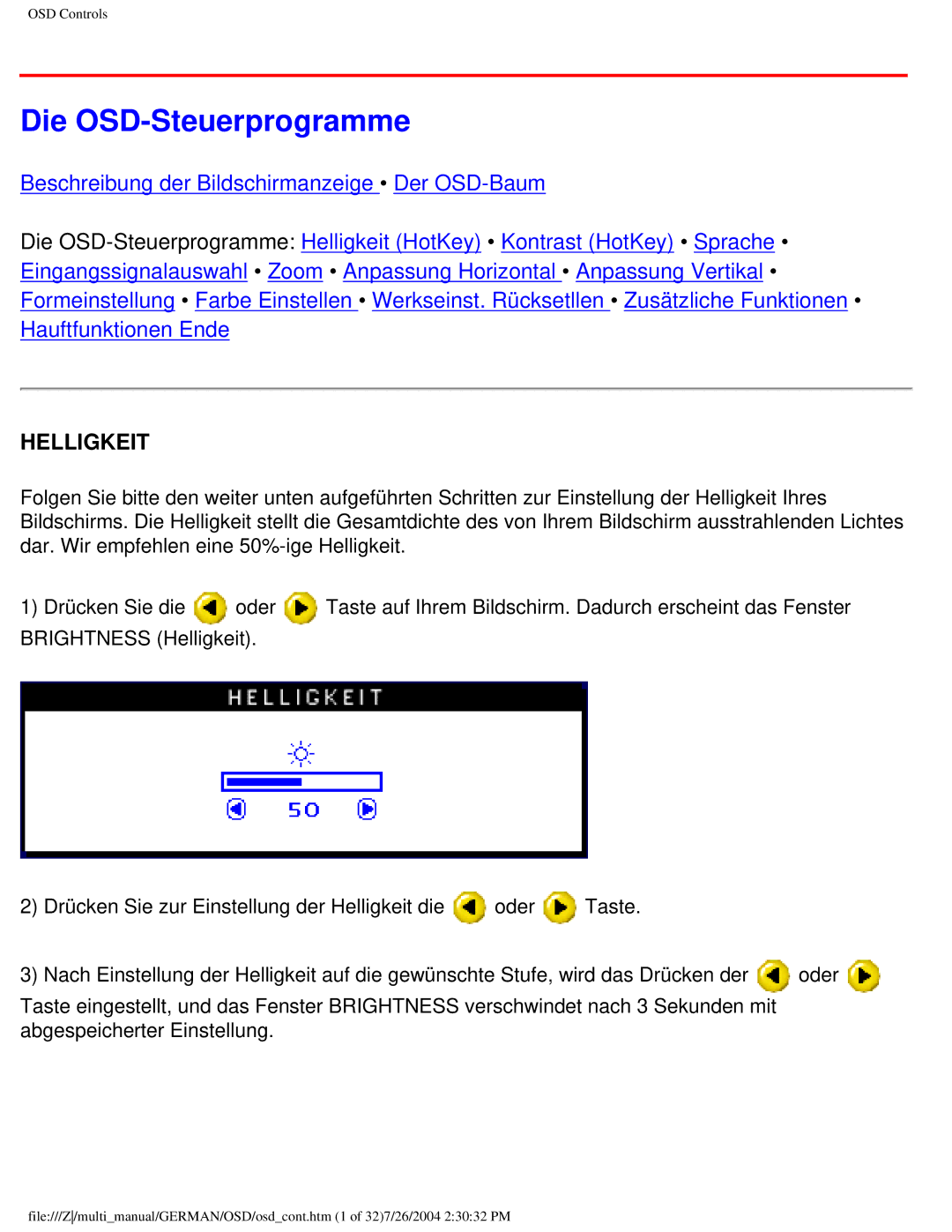 Philips 107T user manual Die OSD-Steuerprogramme, Helligkeit 