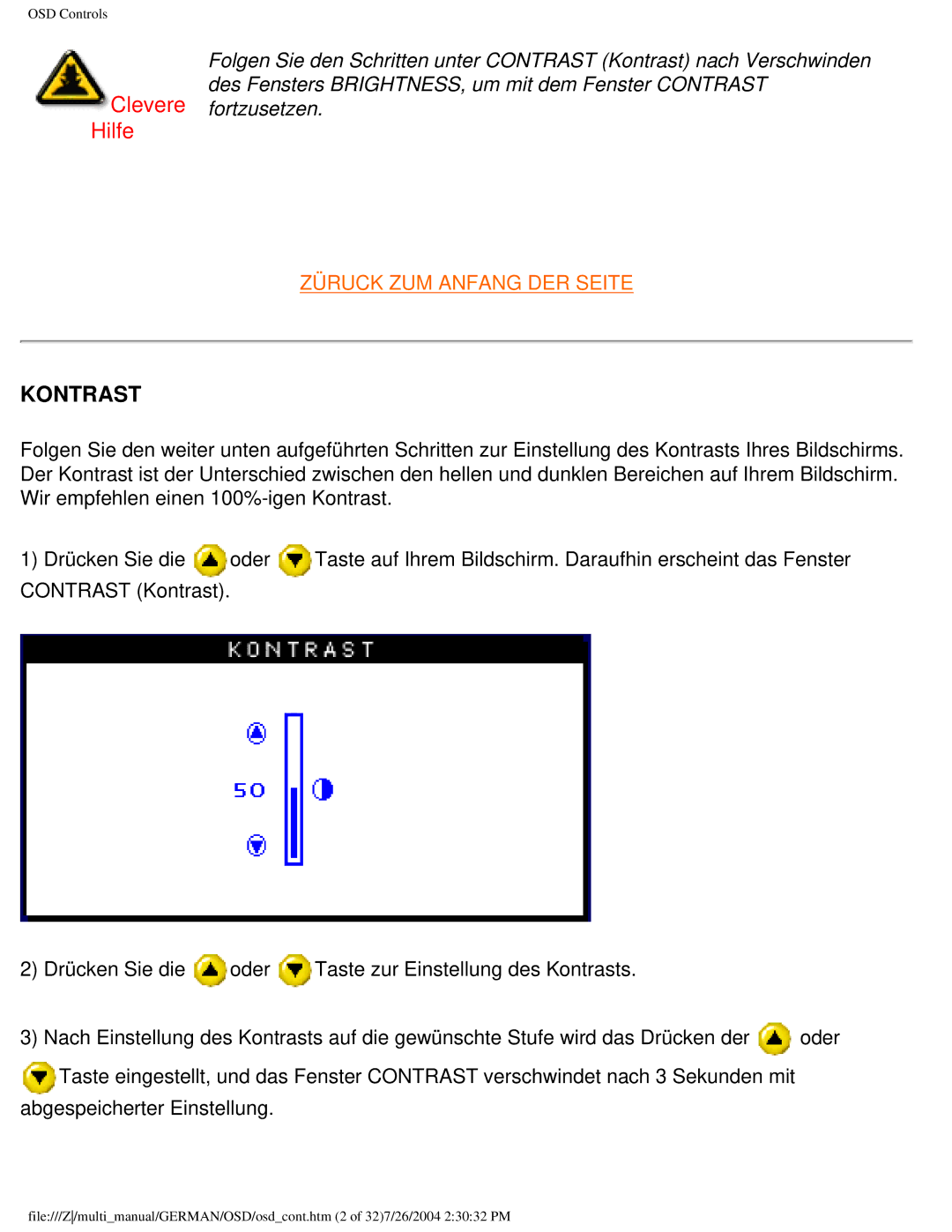 Philips 107T user manual Clevere Hilfe, Kontrast 