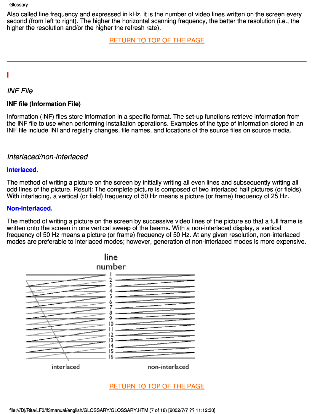 Philips 107T41 INF File, Interlaced/non-interlaced, Return To Top Of The Page, INF file Information File, Non-interlaced 